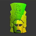 Ancient Carved Wooden Mask With Intricate Patterns And Top Figure Decoration